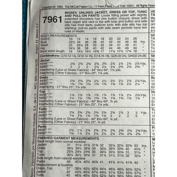 McCalls 7961 Sewing pattern jacket dress top tunic pull on pants size 10 12 14 - Picture 4 of 7